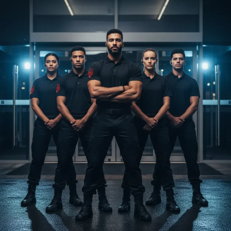 Professional bouncer team from ABS Force standing confidently at an entrance, ready to ensure event and venue security.