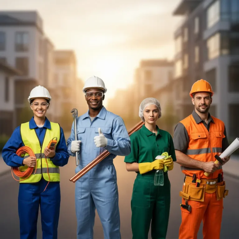 Skilled and unskilled ABS FORCE workers in professional uniforms representing reliable labor services.
