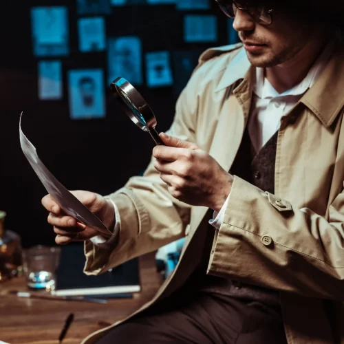 cropped-view-of-detective-in-trench-coat-looking-a-2024-11-15-05-11-13-utc-min+(1)_compressed A detective in a trench coat examines a piece of paper with a focused expression, deep in thought.